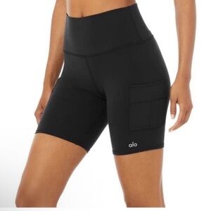 ALO Yoga Black Biker Shorts with Pockets